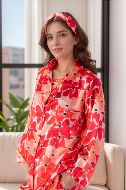 elegant dreams pajamas & casual daily wear women printed silky finish night wear pajama set