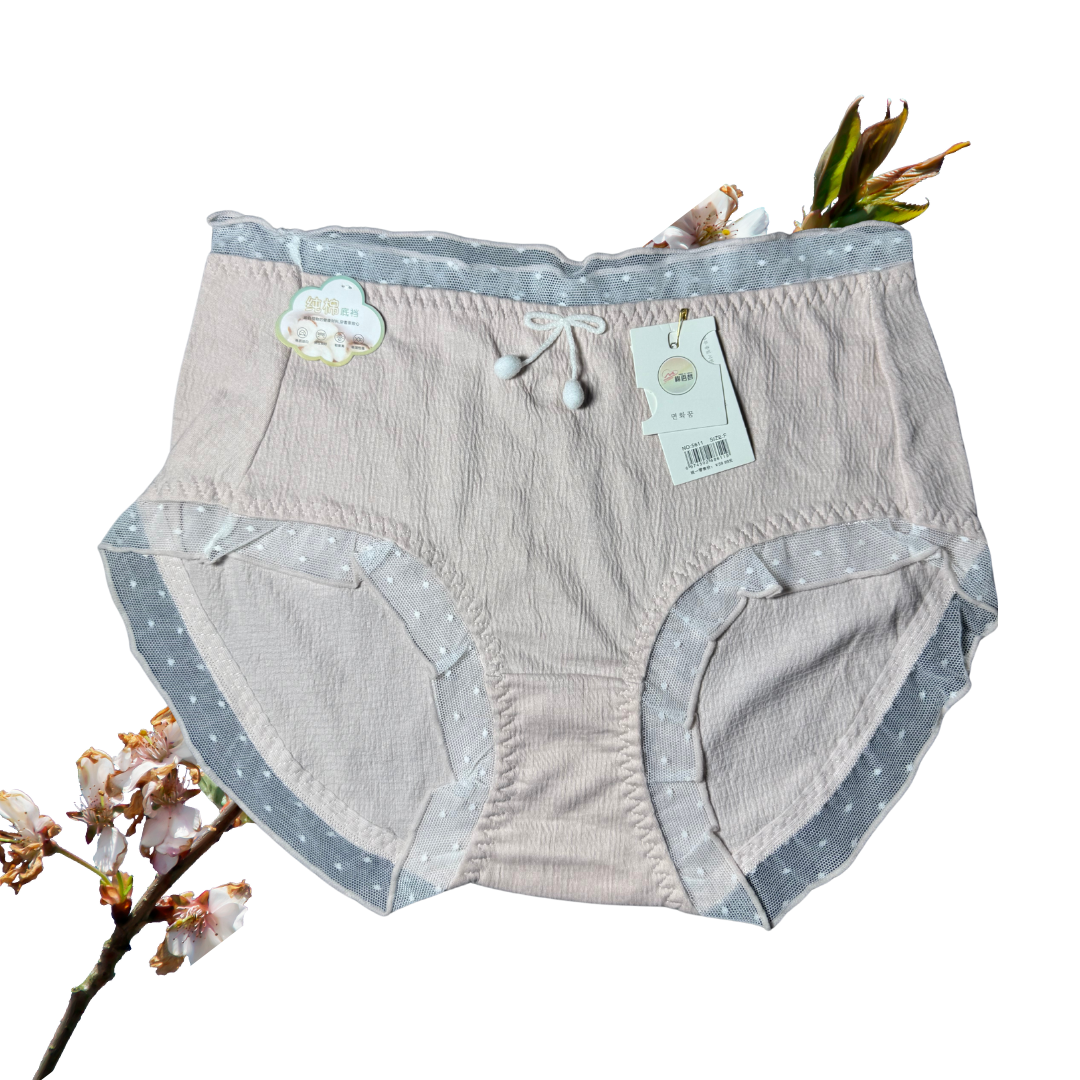 High-Waist Cotton Panty with Polka Dots & Bow