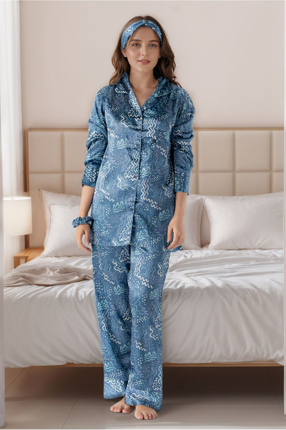 pure night bliss & casual daily wear women's printed silky finish night wear pajama set