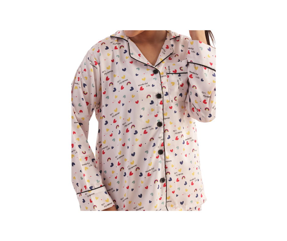 Underties Pajama Suit with Scrunchie Joyful Hearts