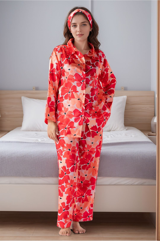 elegant dreams pajamas & casual daily wear women printed silky finish night wear pajama set